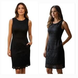 Pretty Black Sleeveless Laced Trim Dress, Tiana B, Size M. Excellent Condition!